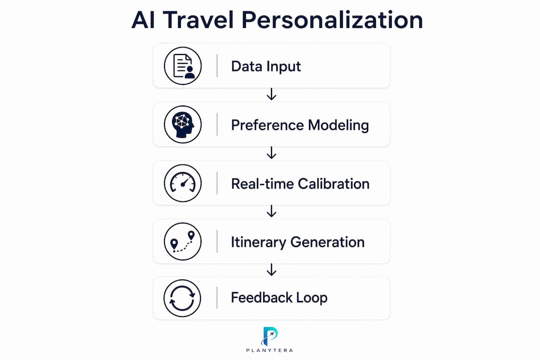 Infographic illustrating AI travel personalization process steps
