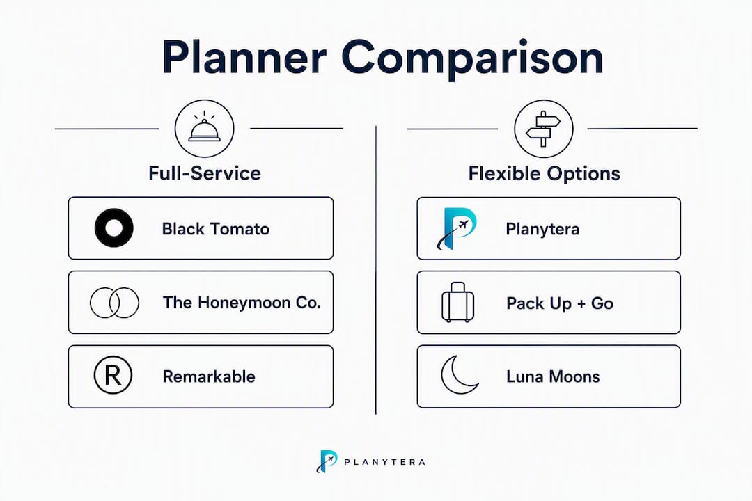 Infographic comparing honeymoon planners categories