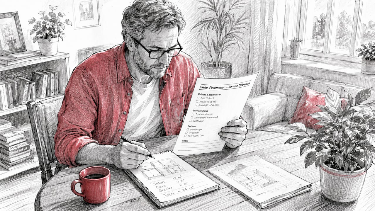 Un professionnel se prépare à effectuer une visite chez un particulier pour évaluer le débarras à réaliser.