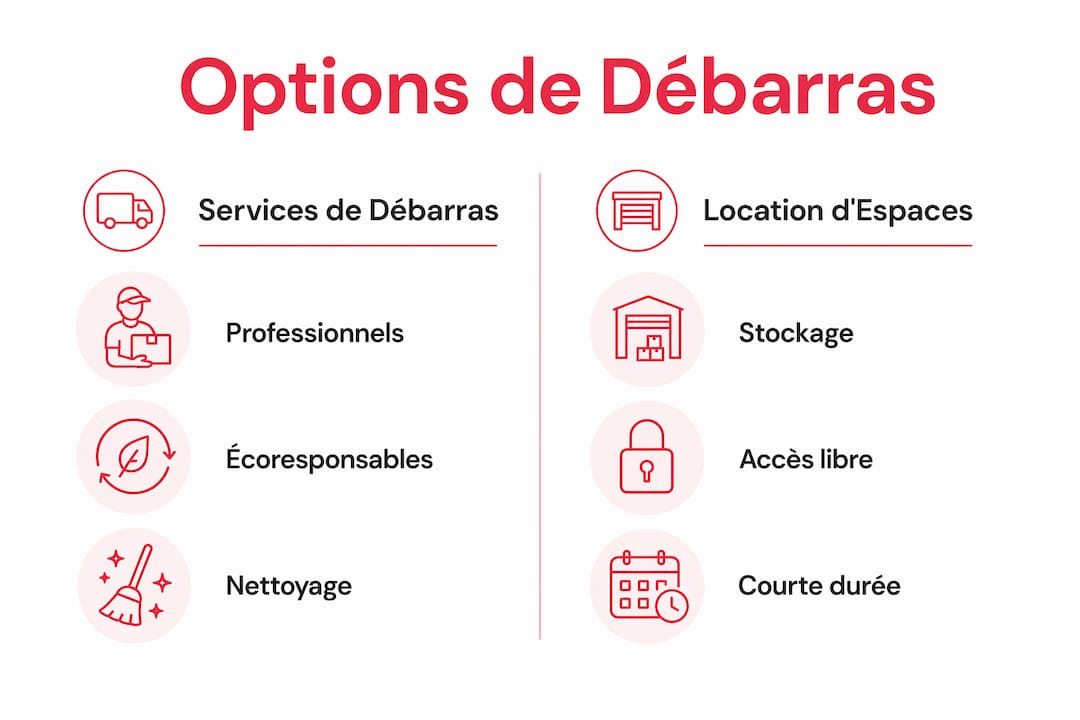 Infographie : comparaison entre les prestations de débarras et la location d'espaces de stockage