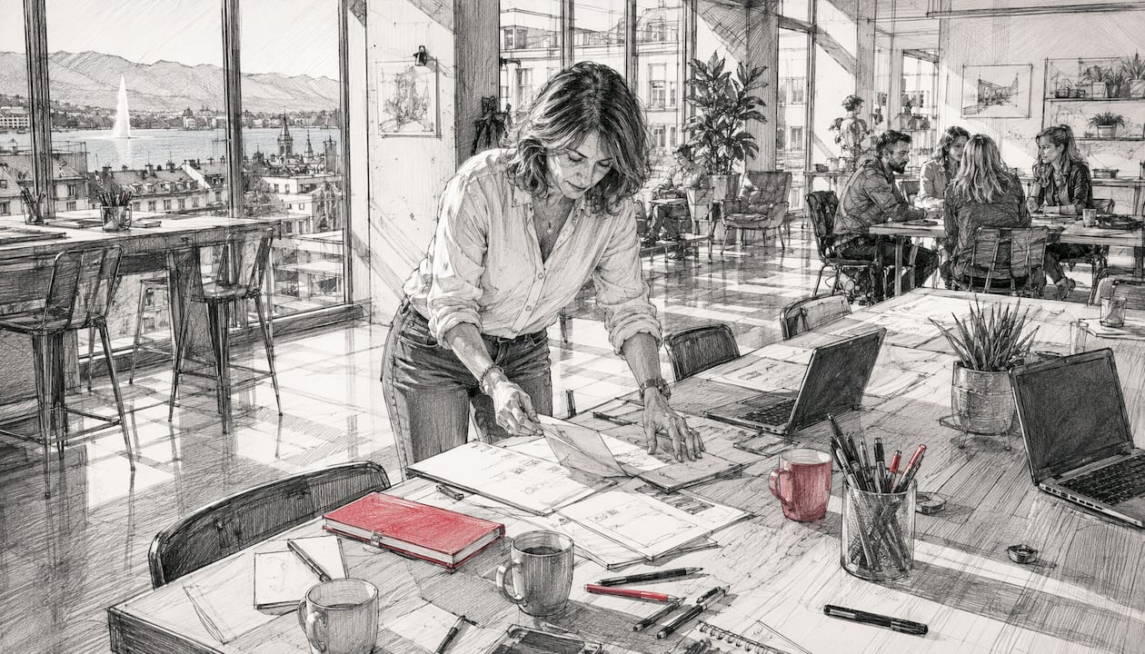 Une femme dynamique en pleine organisation de ses dossiers professionnels au bureau.