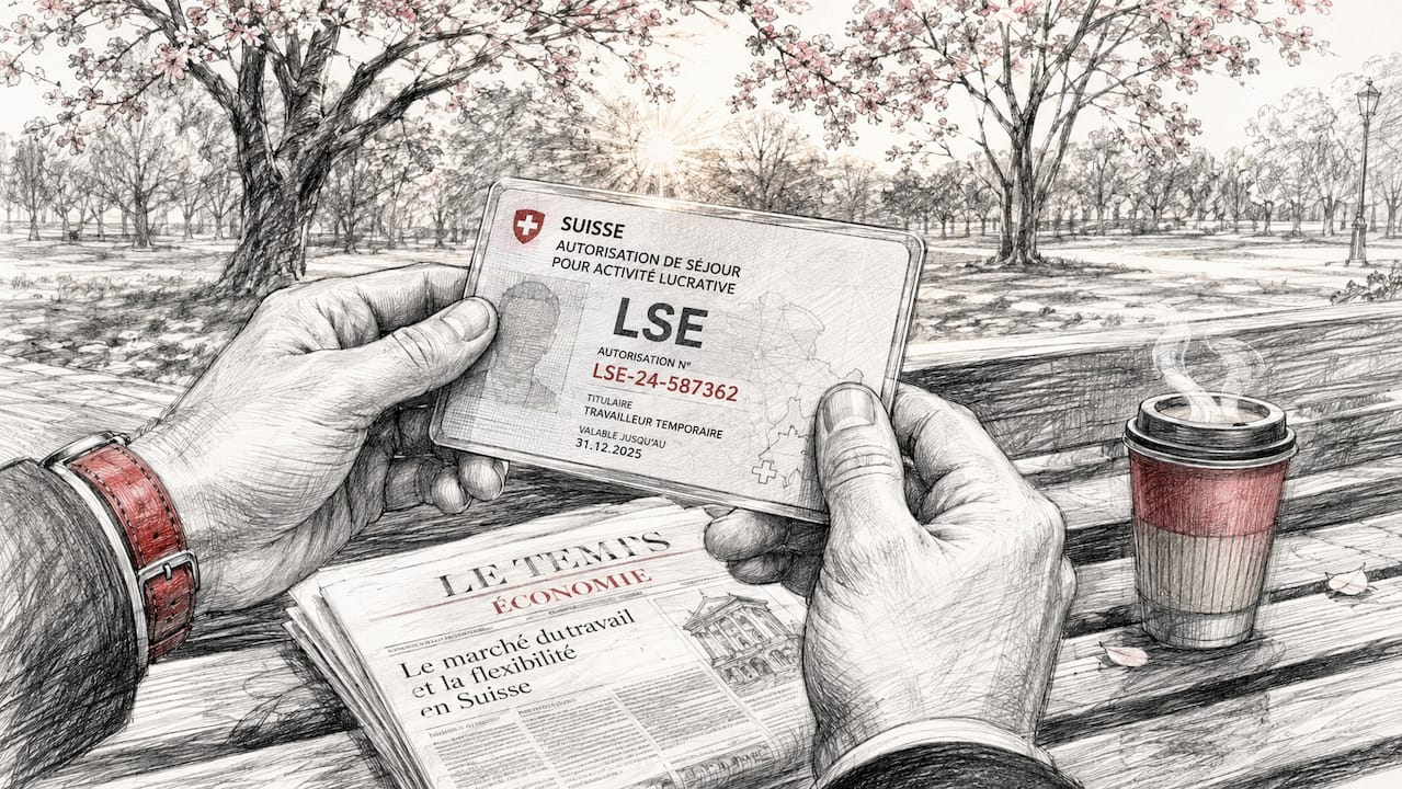 Des mains présentant une carte d’autorisation suisse LSE