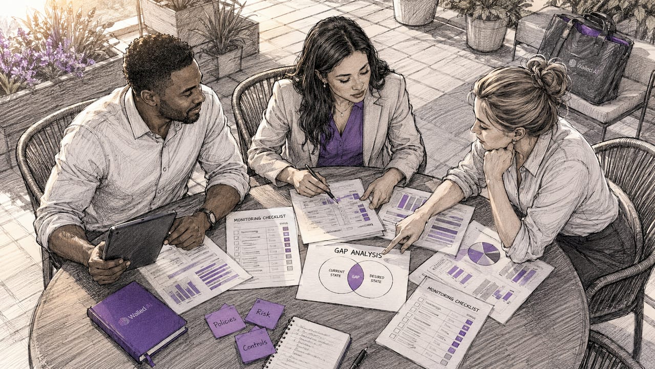 Team discussing AI compliance gap analysis
