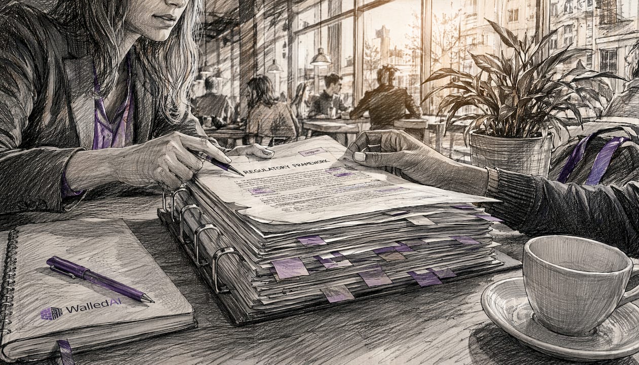 Hands reviewing regulatory compliance document