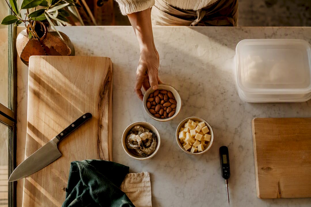 Separated allergen ingredients on clean counter
