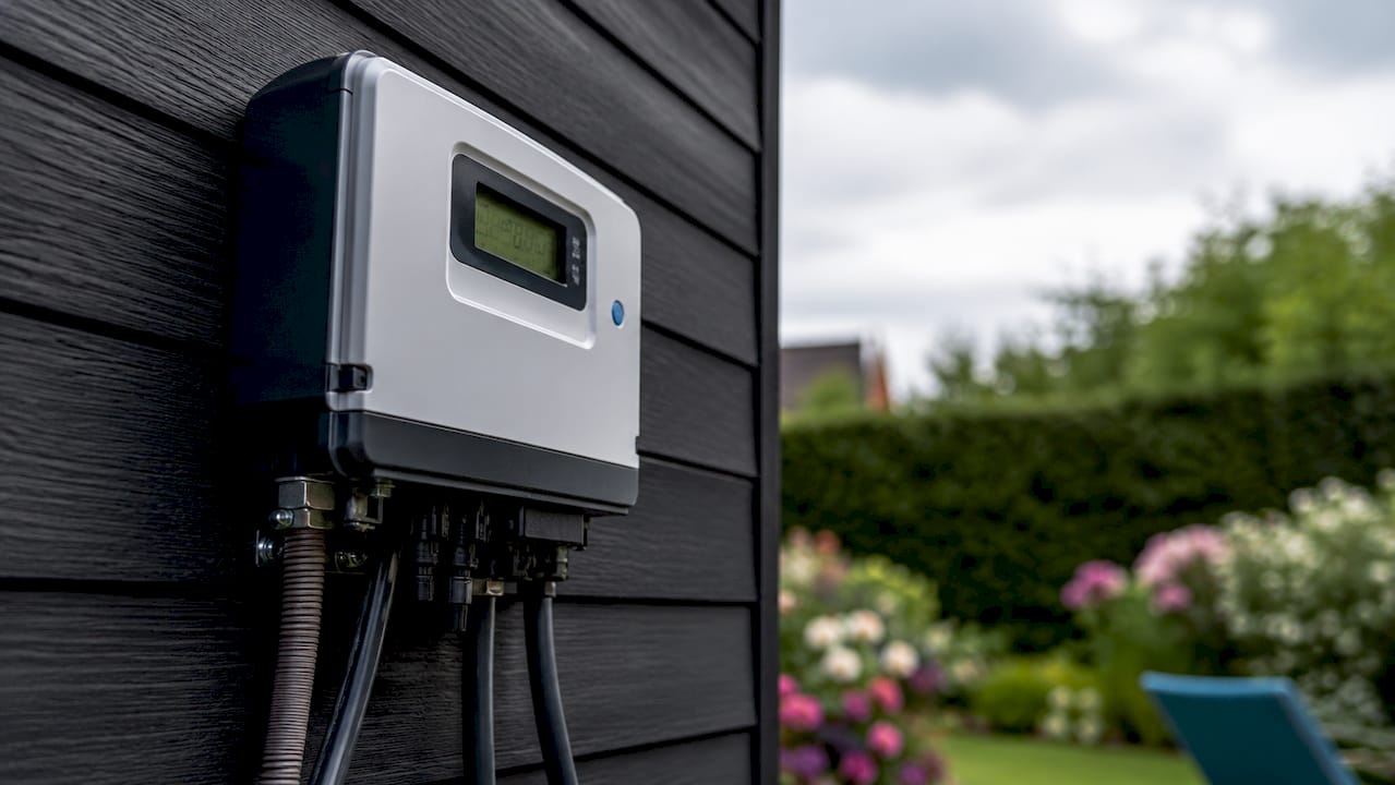Detailopname van een slimme meter in de meterkast thuis