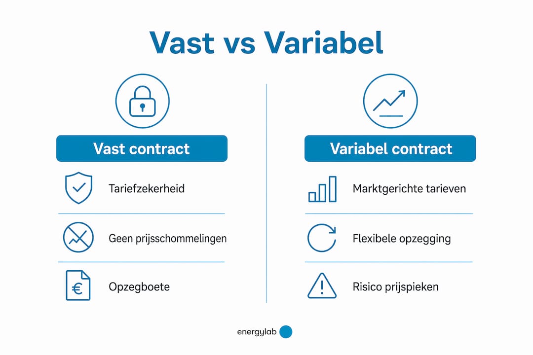 Overzichtelijke infographic met de plus- en minpunten van een vast of variabel energiecontract
