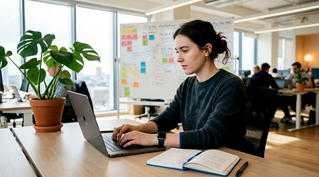 Hands typing AI optimization code on laptop keyboard