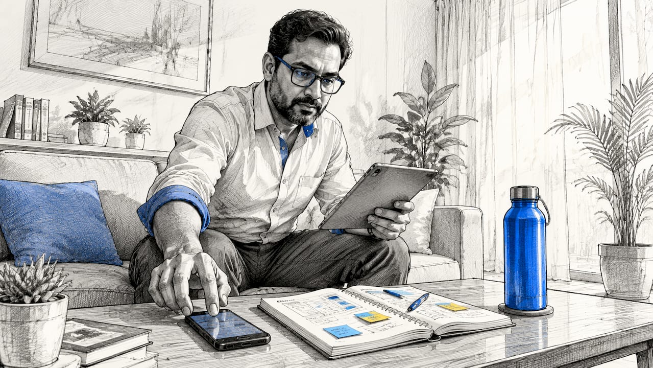 Man testing mobile site speed in office