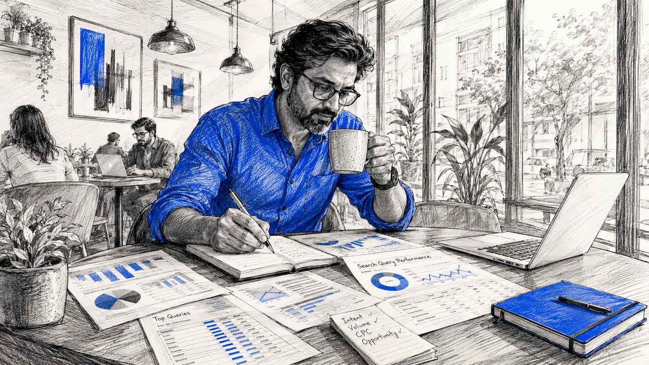 Professional analyzing search data at desk