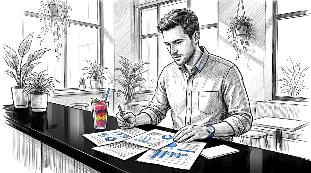 Business analyst reviewing search data in office
