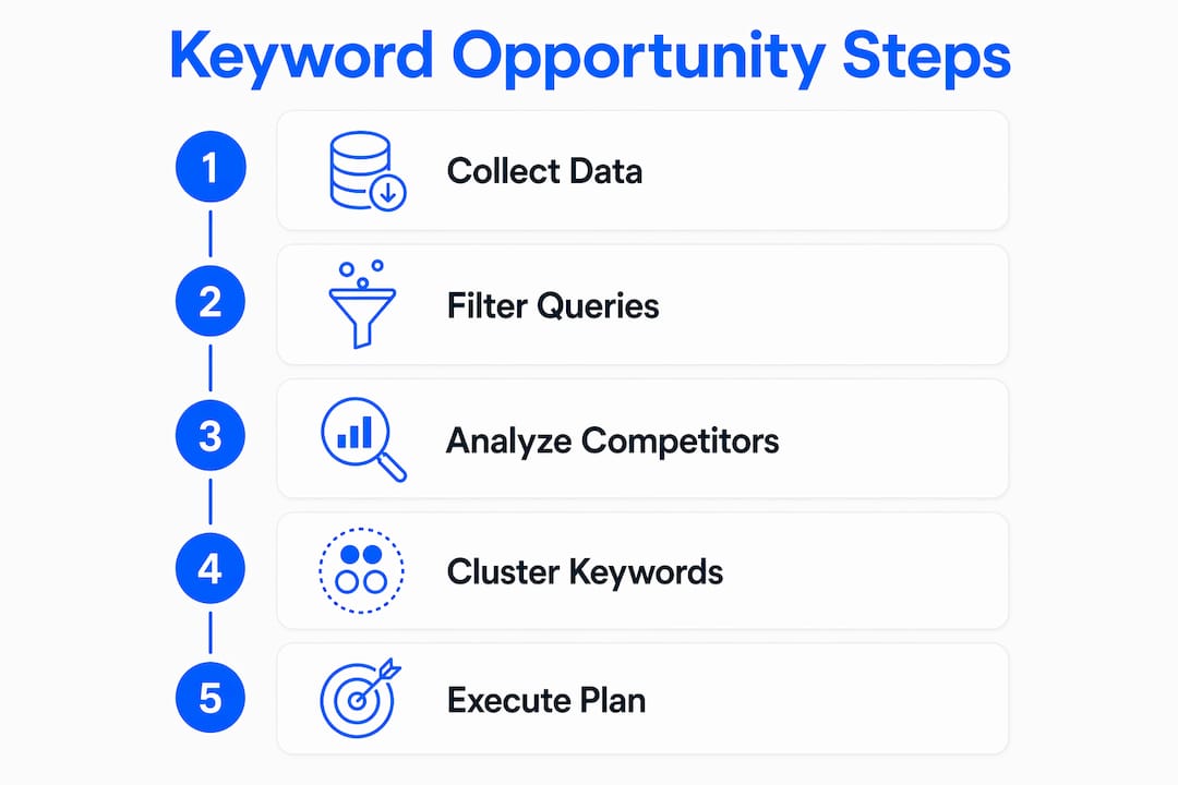 Infographic showing steps to discover hidden keyword opportunities