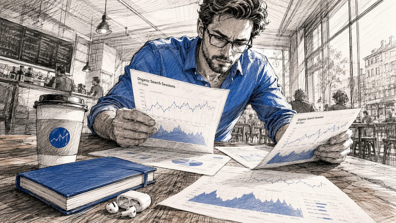 Analyst reviewing search data charts