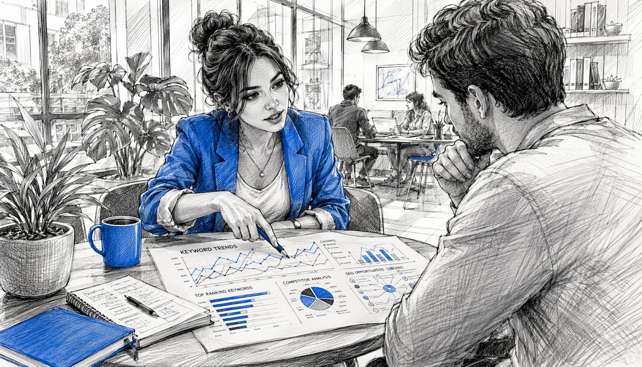 Marketer analyzing SEO competitive data