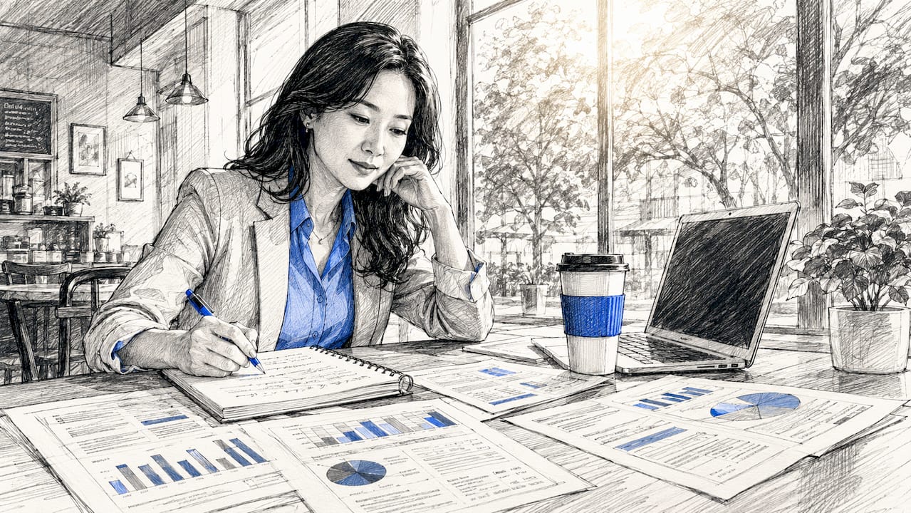Woman reviewing SEO benchmarking reports