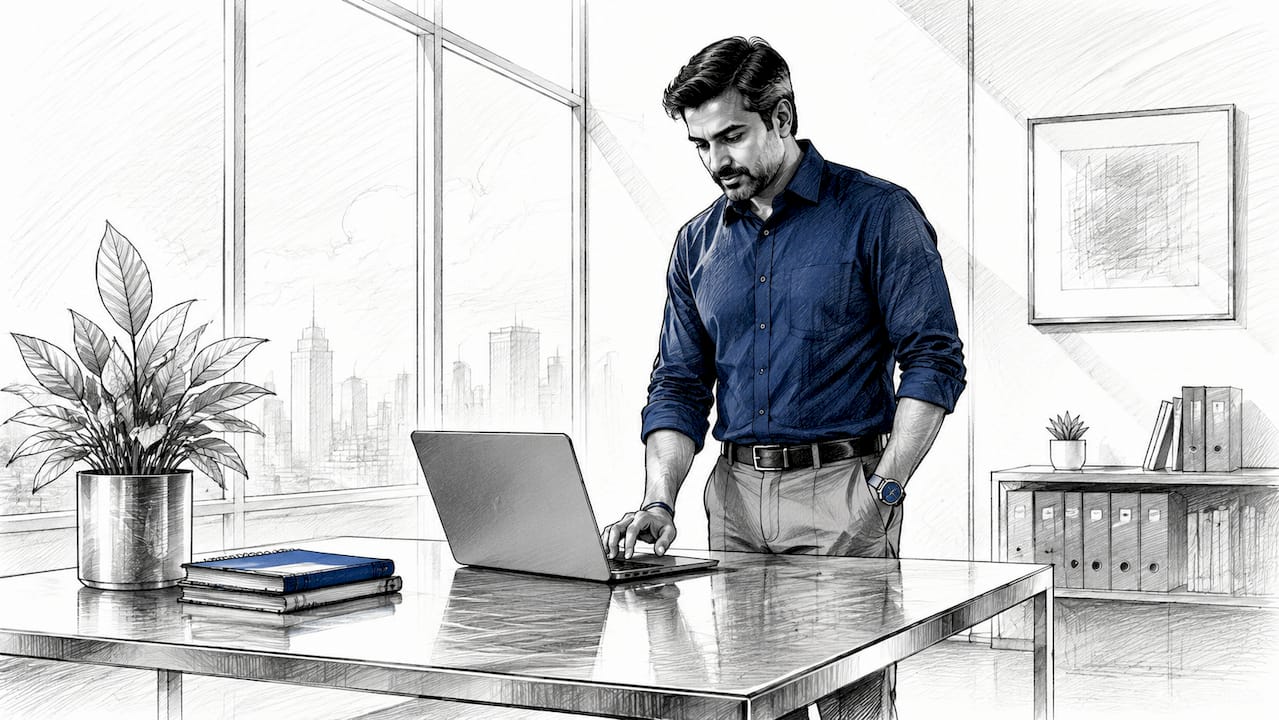 Man setting up data export on laptop at home office
