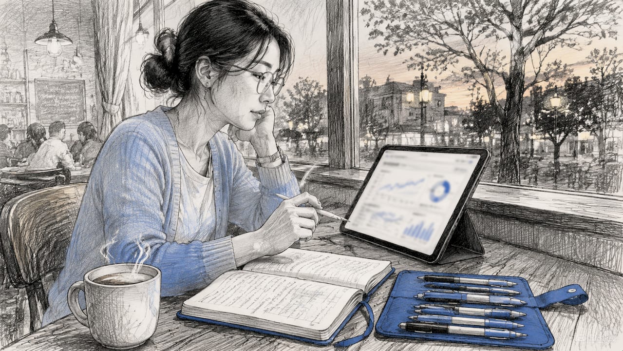 Analyst working on search analytics export at desk