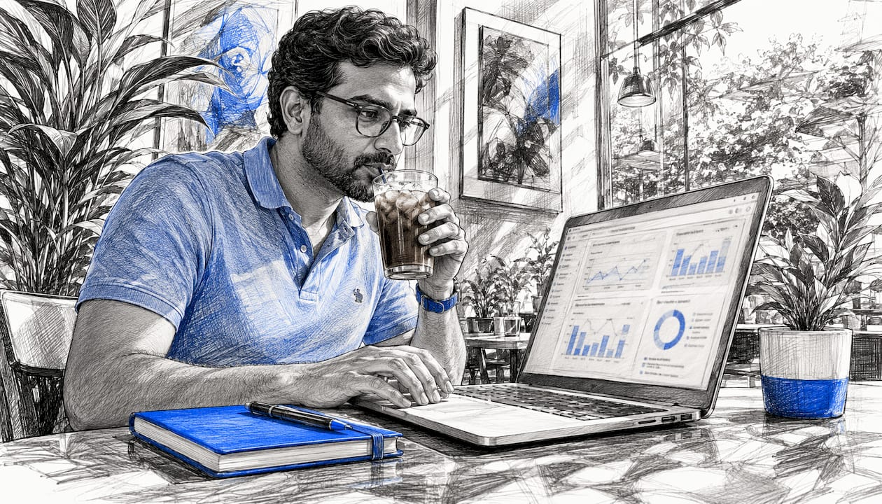 Man analyzing SEO engagement metrics at desk
