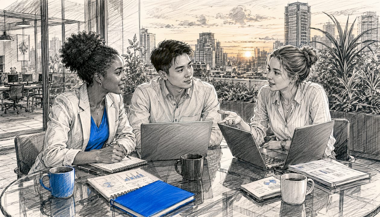 Team discussing SEO analytics strategy in meeting