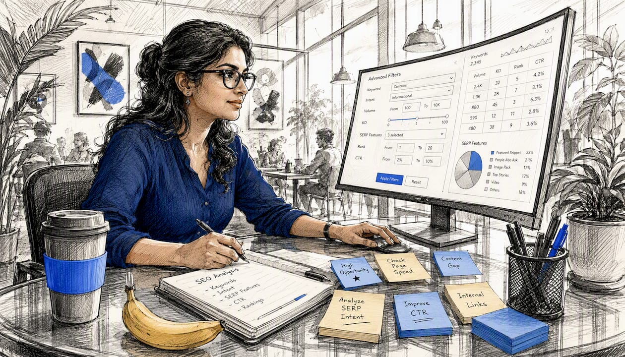 SEO analyst working on filter dashboard