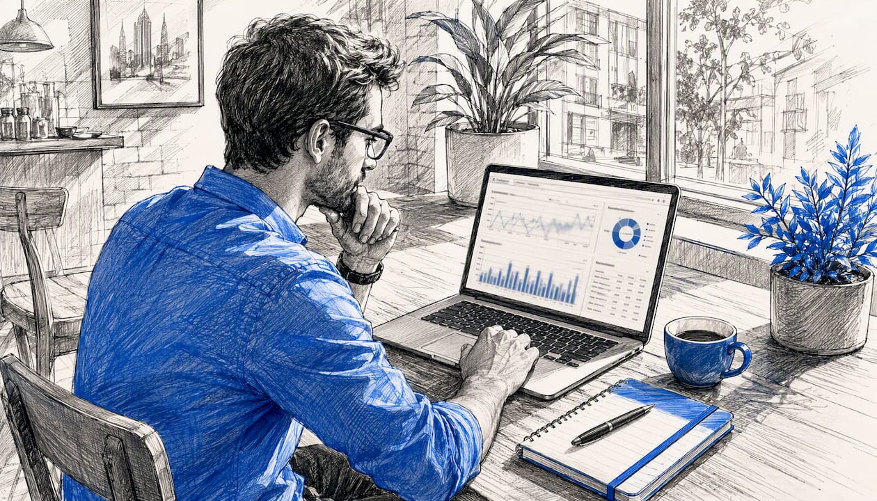 Man analyzing device traffic on computer