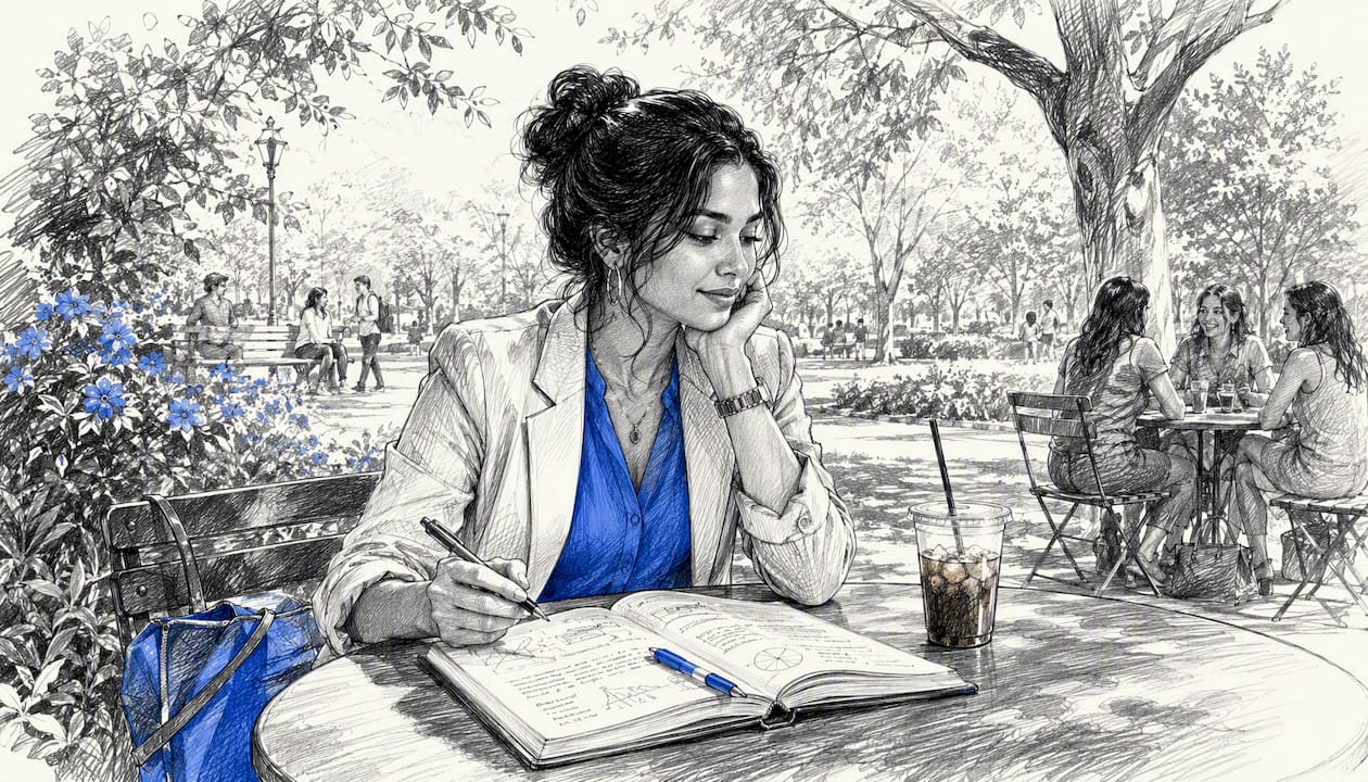 Hands using tablet and smartphone at café