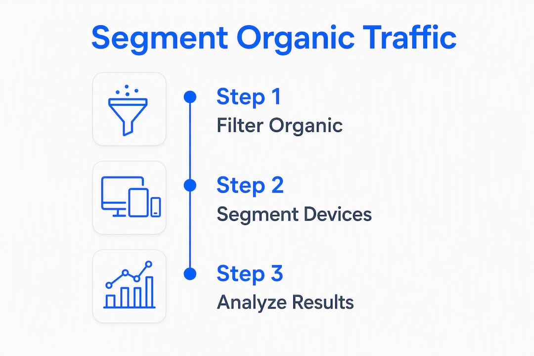 Infographic showing steps to segment organic traffic by device