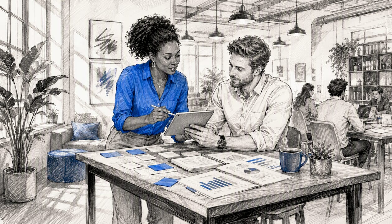 Data analyst and colleague planning data export workflow