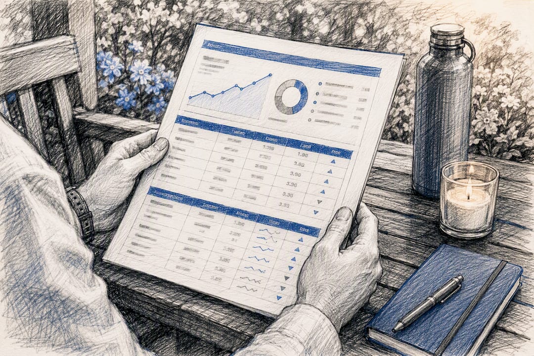 Hands holding agency benchmark scorecard printout