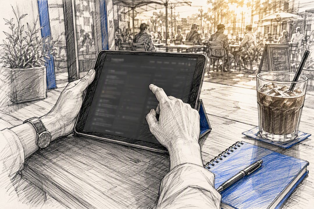 Hands updating local SEO data on tablet