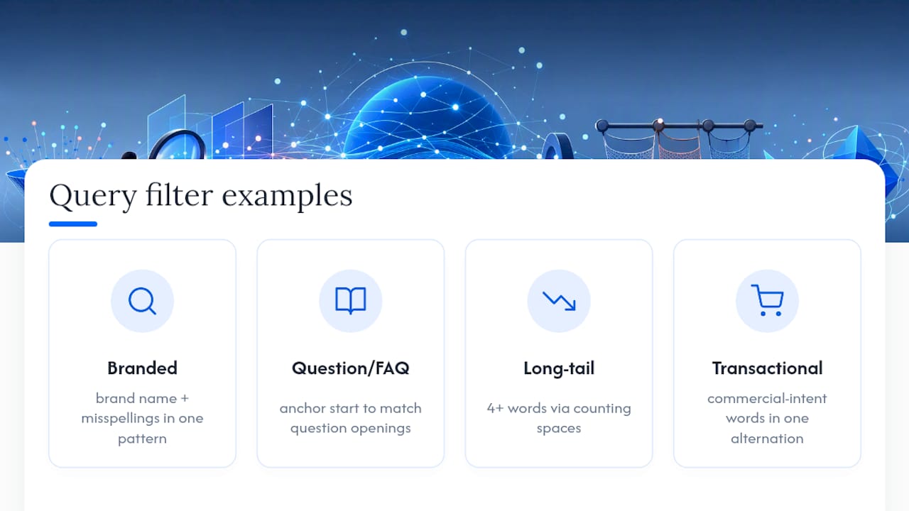 Query Examples: Branded, Long-Tail, and Transactional Filters — overview diagram