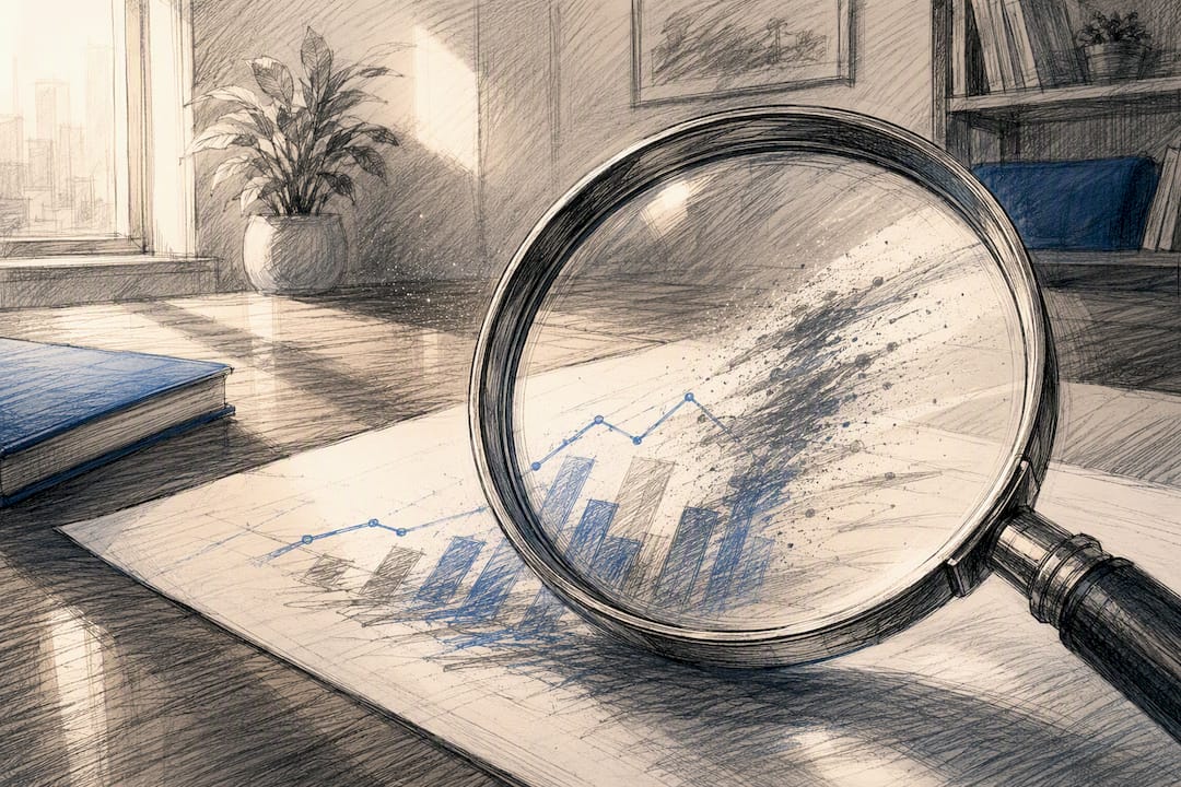 Magnifying glass distorting data chart