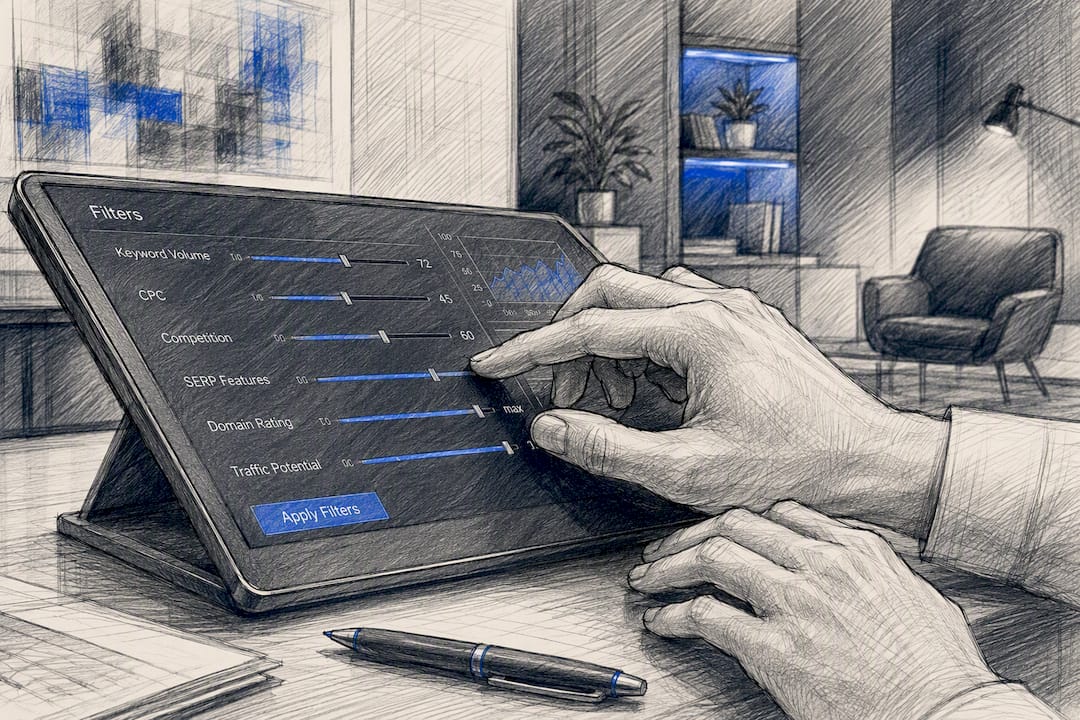 Hands adjusting digital filter controls in low light