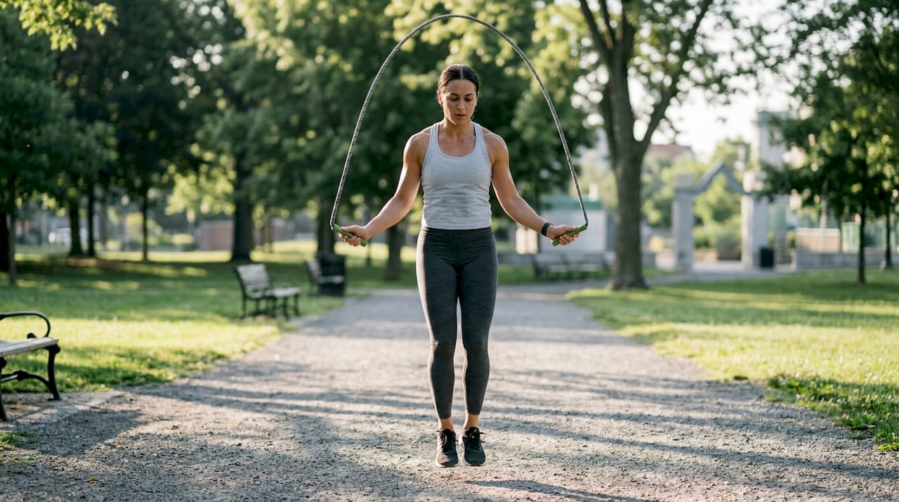 Close-up of athlete gripping weighted jump rope