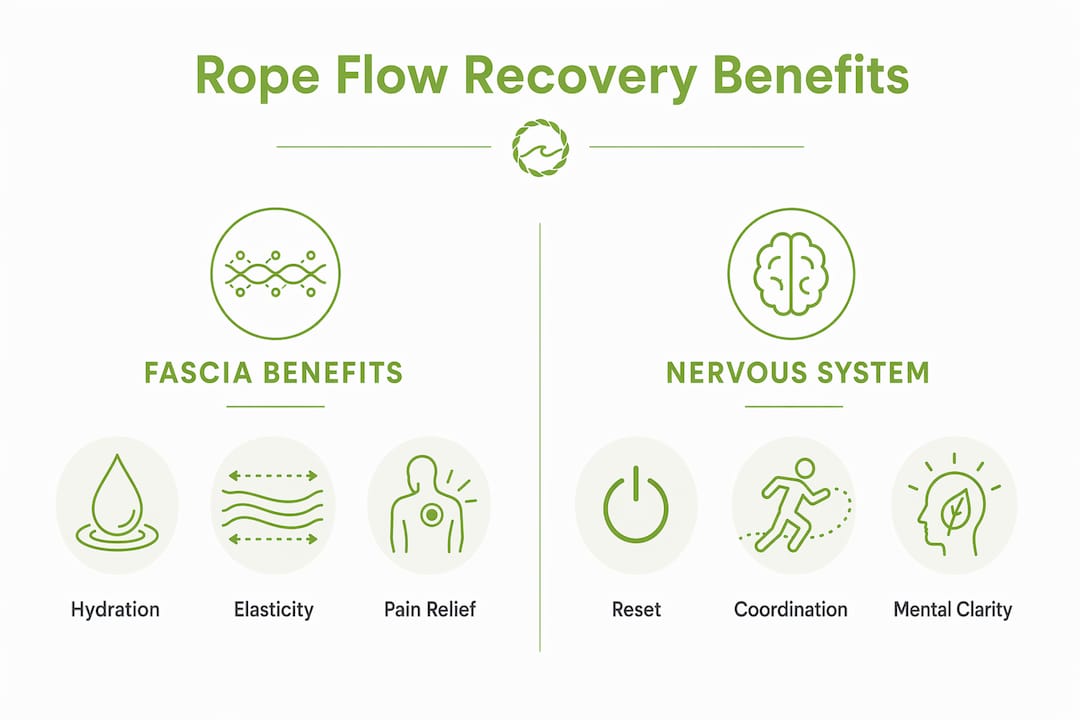 Infographic comparing fascia and nervous system benefits of rope flow recovery