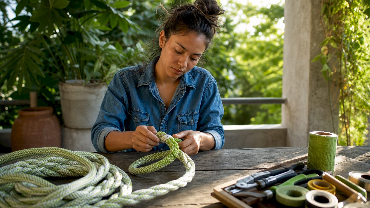 Artisan hands crafting high-quality heavy rope