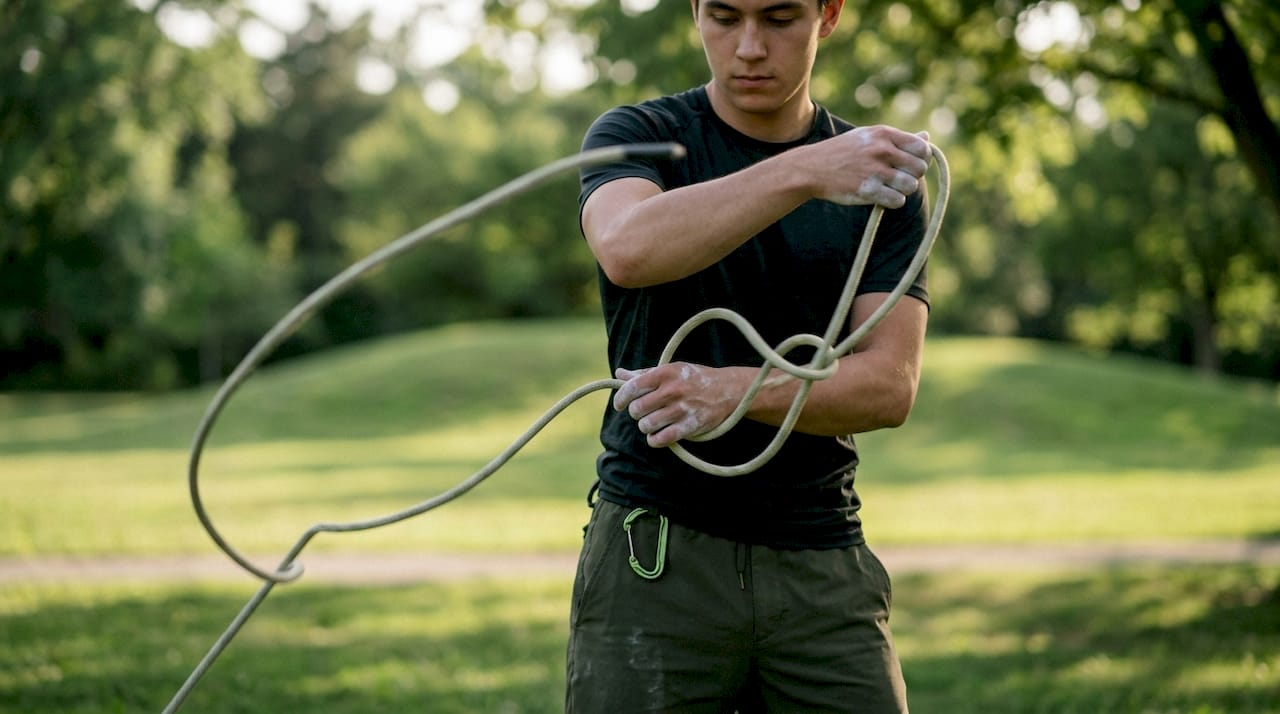 Close-up of hands practicing rope flow