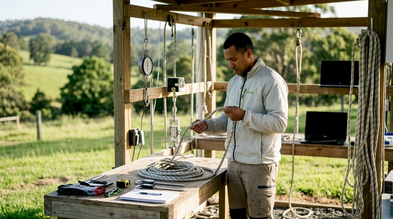 Close-up of rope safety testing in laboratory