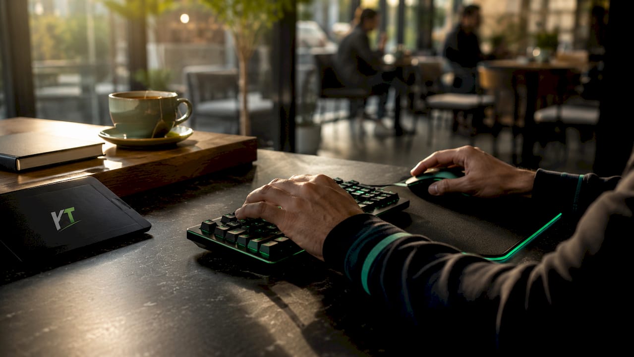 Hands using trading keyboard and mouse