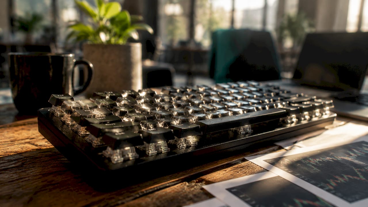 Close-up of mechanical trading keyboard switches
