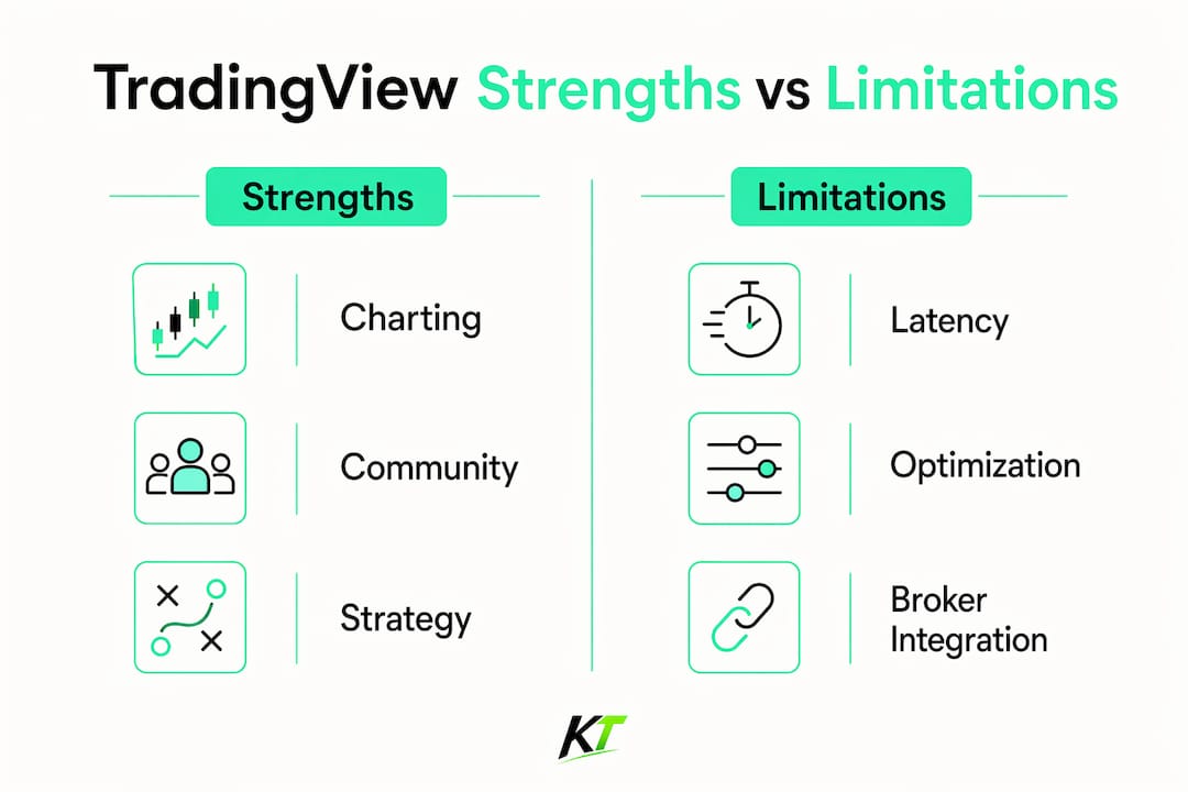 Infographic comparing TradingView strengths and limitations