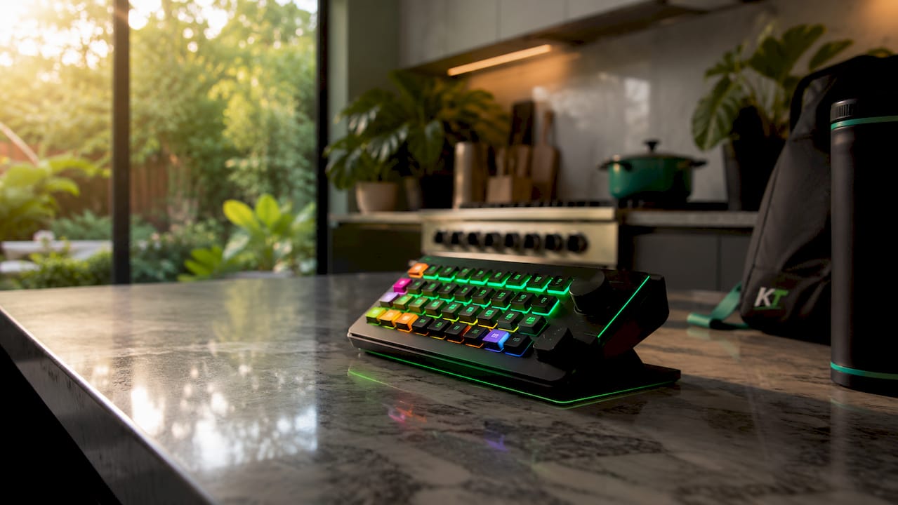 Close-up external trading keypad on desk
