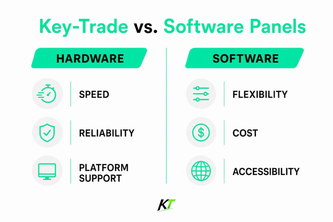 Infographic comparing hardware and software trading keypads