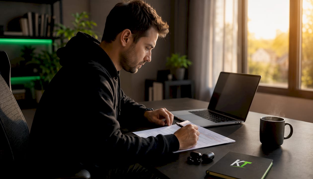 Trading desk with Expert Advisor script and laptop