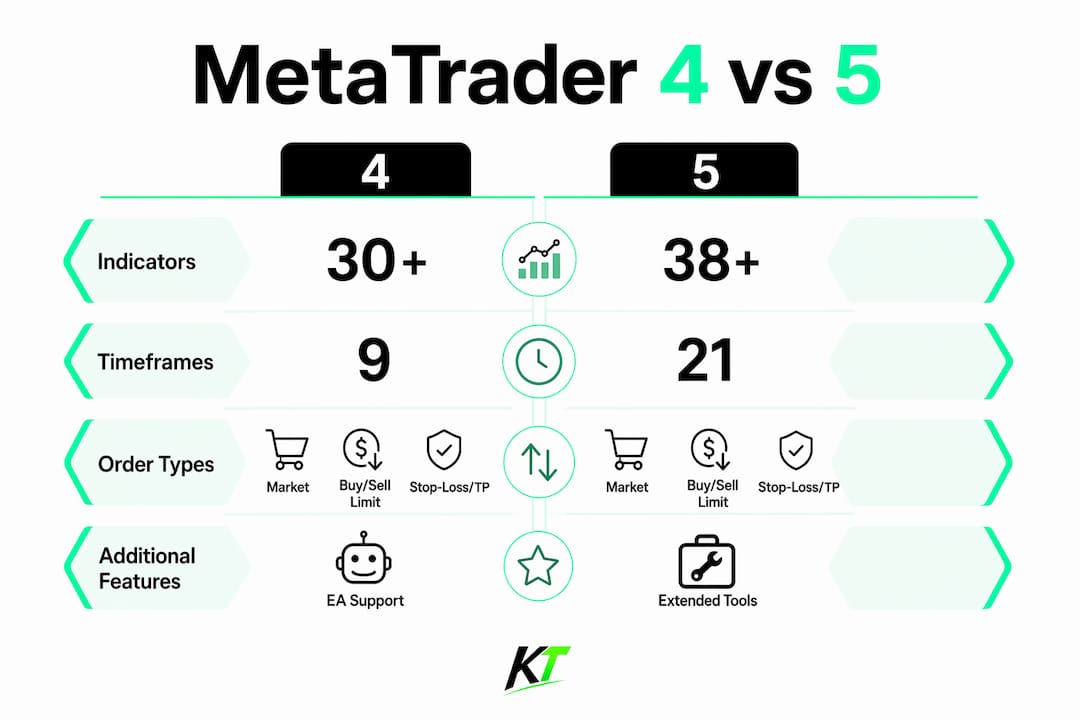 Infographic comparing MetaTrader 4 and 5