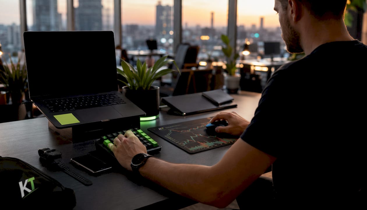 Hands on trading keyboard and mouse in home office