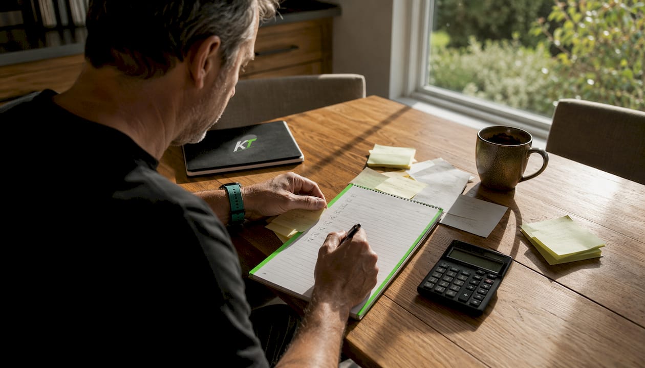 Hands reviewing pre-trade checklist on desk