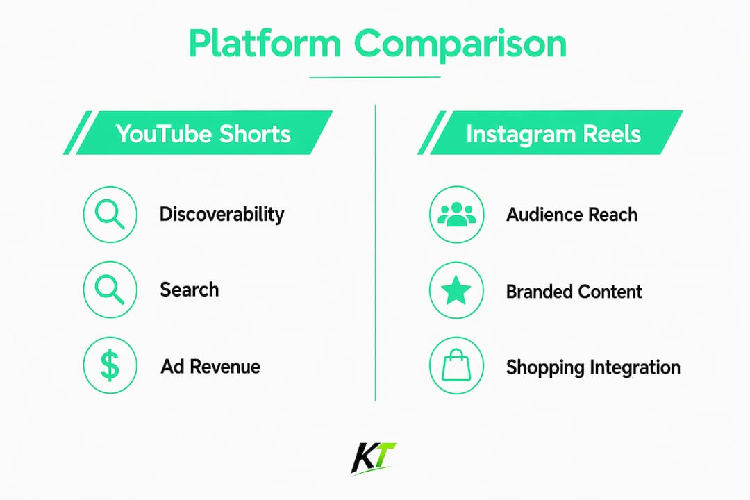 Infographic comparing YouTube Shorts and Instagram Reels features for traders