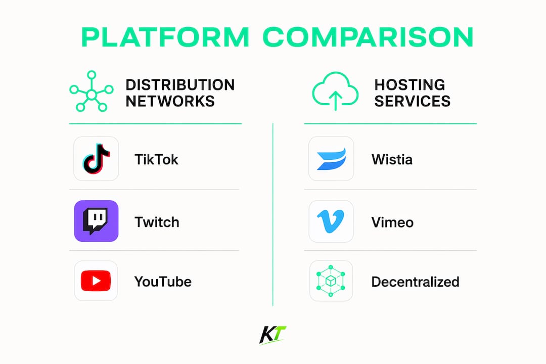 Infographic comparing video distribution networks and hosting services