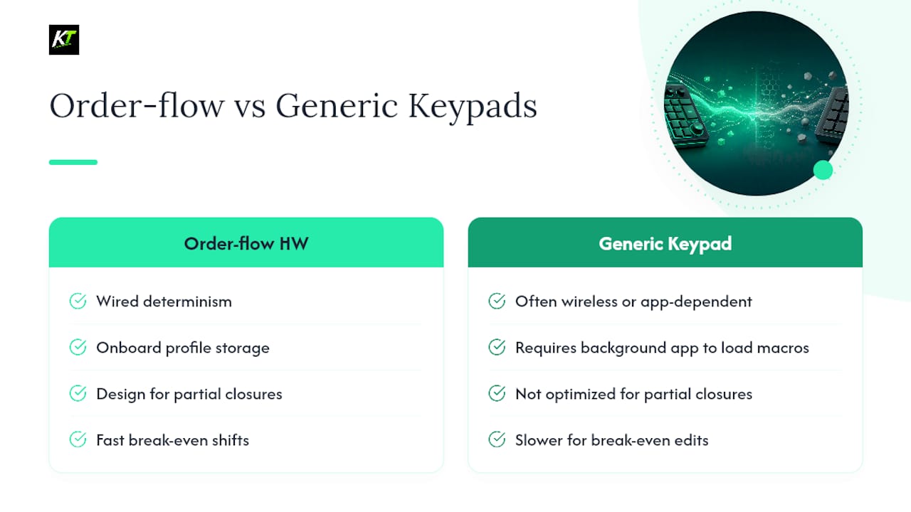 Why Key-trade Builds Hardware Around the Order-Flow Workflow, Not Around Generic Shortcuts — overview diagram